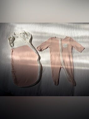 Baby Mori Blush Stripe Newborn Sleepsuit & Sleep Sack Set